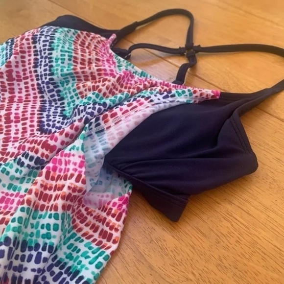 Athleta Moxie Collection Tankini Swim Top Pink Navy Bra Strap UPF 50, Size 34B C - Picture 3 of 11
